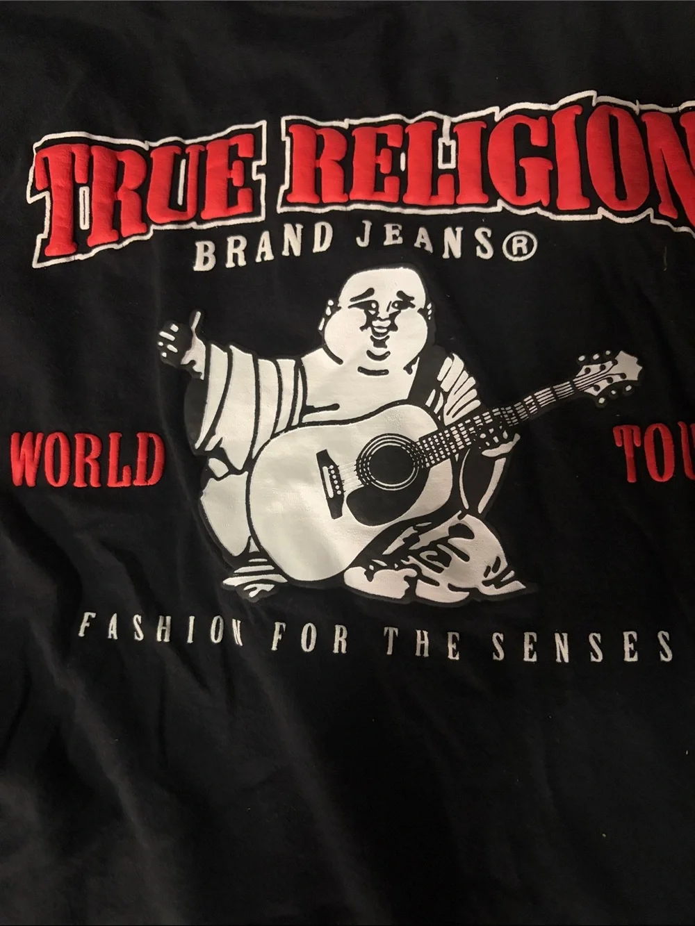 True Religion Black Tee with Red Horseshoe Logo